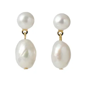 14K Gold Plated Cultured White Baroque Pearl Dangling Drop Earrings for Women Trendy