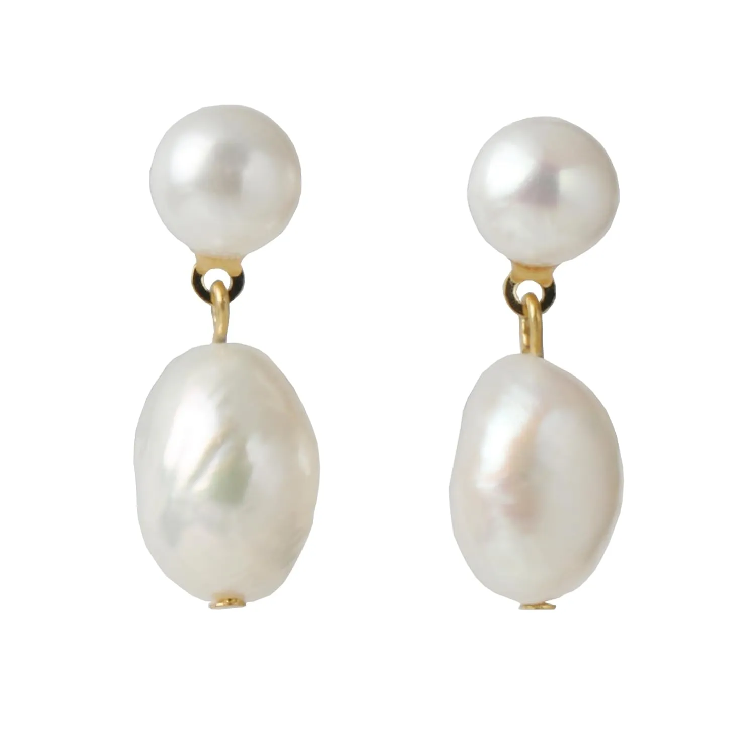 14K Gold Plated Cultured White Baroque Pearl Dangling Drop Earrings for Women Trendy