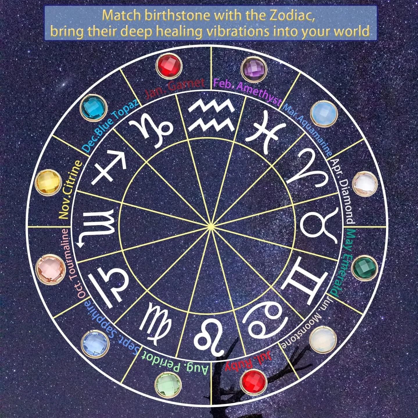 14k Gold Plated Zodiac Birthstone Crystal Pendant Necklace, Horoscope Sign Charm Necklace for Women Birthday Gift