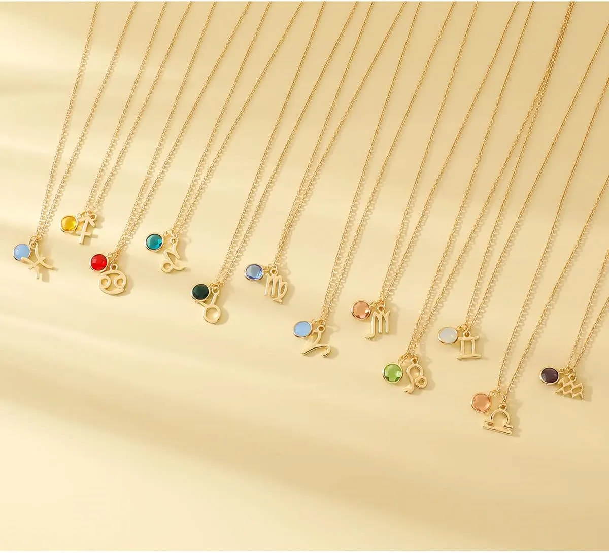 14k Gold Plated Zodiac Birthstone Crystal Pendant Necklace, Horoscope Sign Charm Necklace for Women Birthday Gift