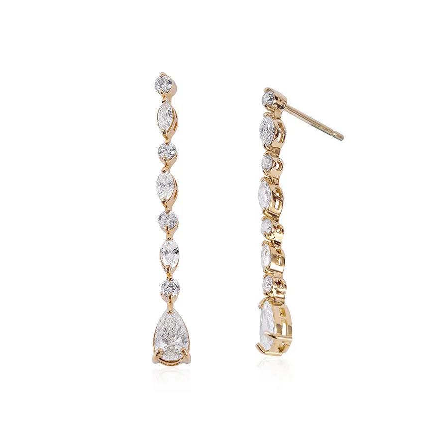 18K GOLD AND MULTI DIAMOND DROP EARRINGS