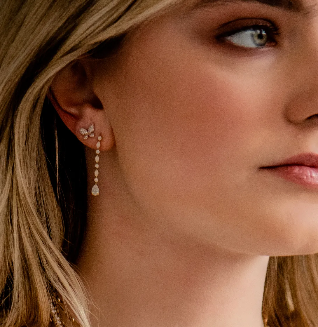18K GOLD AND MULTI DIAMOND DROP EARRINGS