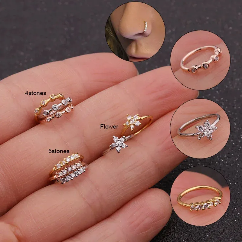 1Piece 20gx8mm Zircon Nose Rings Nostril Bendable Flower Hoop Ring Tragus Ear Cartilage Earring for Women Nose Piercing Jewelry