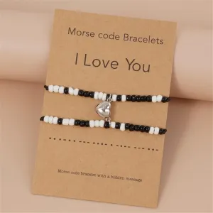 2Pcs Handmade Morse Code I Love You Couple Matching Bracelet Set for Women Men Lover Best Friend Resin Bead Adjustable Braide String Bracelet Friendship Jewelry