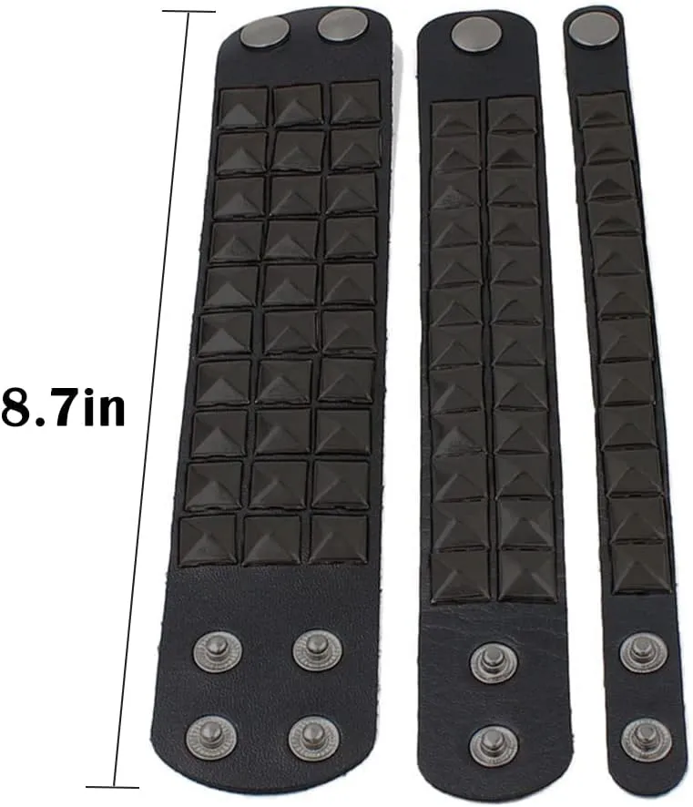 3 Piece 80s Leather Studded Punk Bracelet, Rock Studded Leather Wristband for Men Women