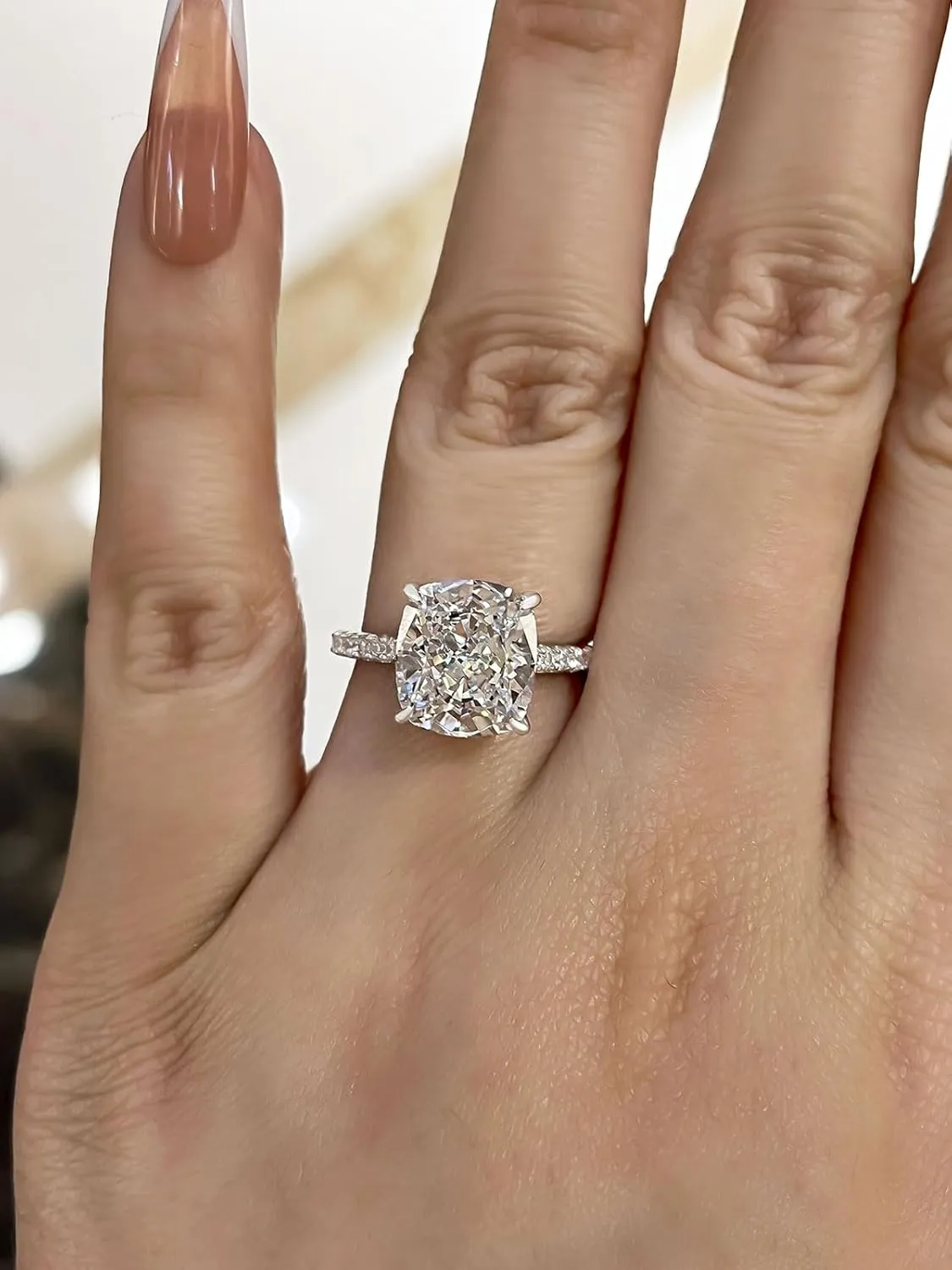 4CT Cushion Cut Promise Ring for Women,White/Yellow Stone Ring,925 Sterling Silver 18K Yellow/White/Rose Gold Plated Engagement Ring