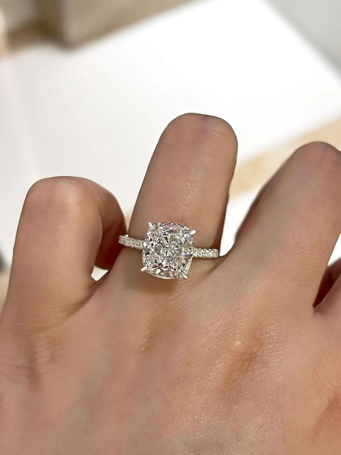 4CT Cushion Cut Promise Ring for Women,White/Yellow Stone Ring,925 Sterling Silver 18K Yellow/White/Rose Gold Plated Engagement Ring