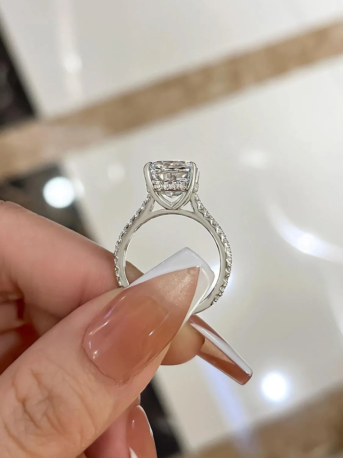 4CT Cushion Cut Promise Ring for Women,White/Yellow Stone Ring,925 Sterling Silver 18K Yellow/White/Rose Gold Plated Engagement Ring
