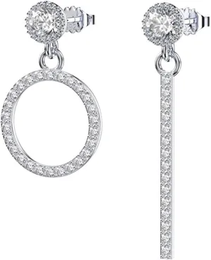 925 Sterling Silver Asymmetric Earrings Bar & Circle Dangle Earrings for Women, Shining Cubic Zirconia Fashion Earrings for Her