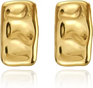 925 Sterling Silver Chunky Gold Rectangle Stud Earrings for Women| Dainty Thick Stud Earrings | Geometric Square Earrings | Minimalist Geometric Earrings Gifts Jewelry for Women