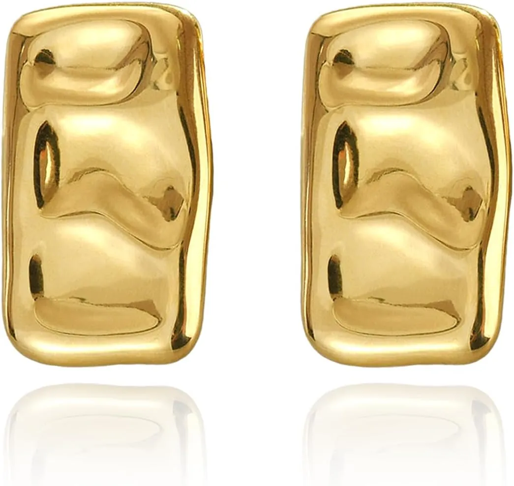 925 Sterling Silver Chunky Gold Rectangle Stud Earrings for Women| Dainty Thick Stud Earrings | Geometric Square Earrings | Minimalist Geometric Earrings Gifts Jewelry for Women