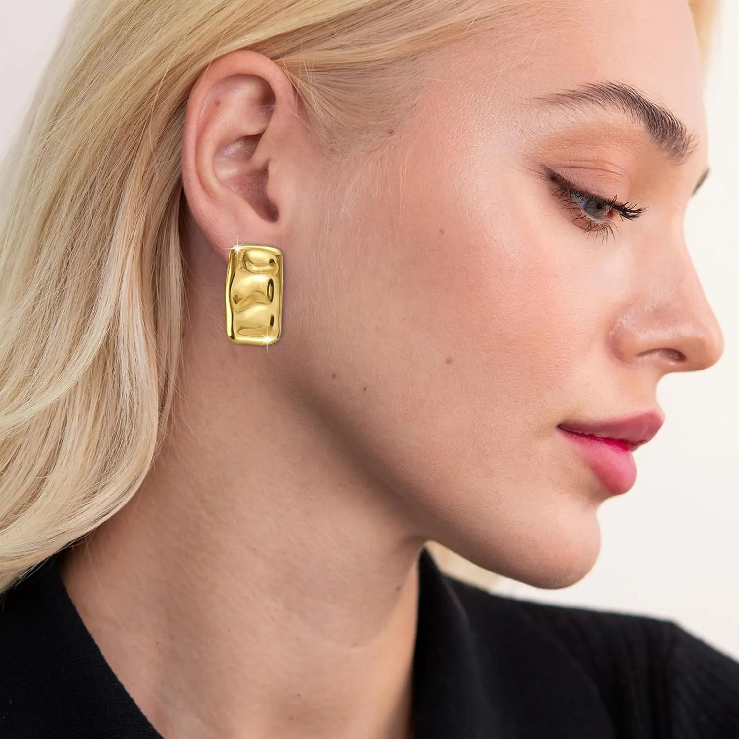 925 Sterling Silver Chunky Gold Rectangle Stud Earrings for Women| Dainty Thick Stud Earrings | Geometric Square Earrings | Minimalist Geometric Earrings Gifts Jewelry for Women