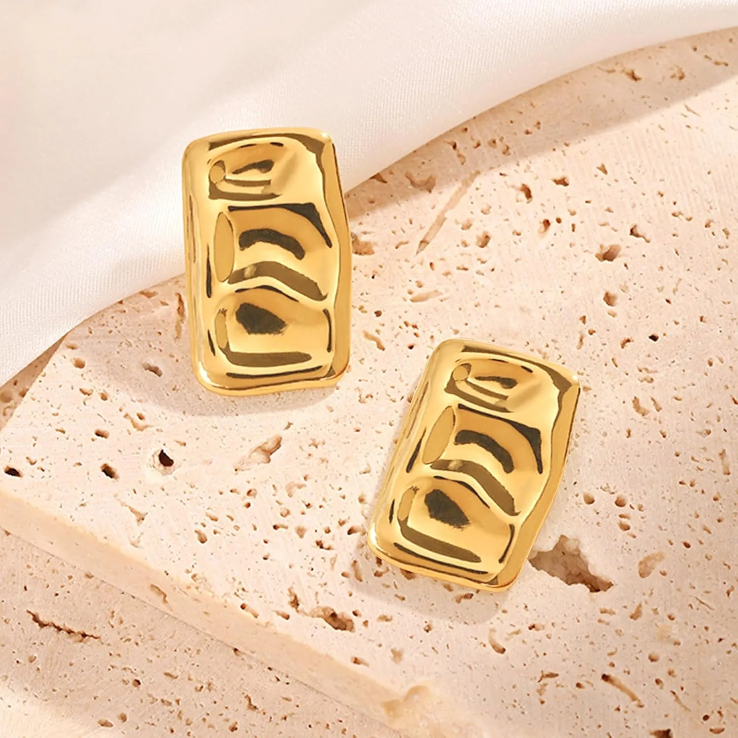 925 Sterling Silver Chunky Gold Rectangle Stud Earrings for Women| Dainty Thick Stud Earrings | Geometric Square Earrings | Minimalist Geometric Earrings Gifts Jewelry for Women