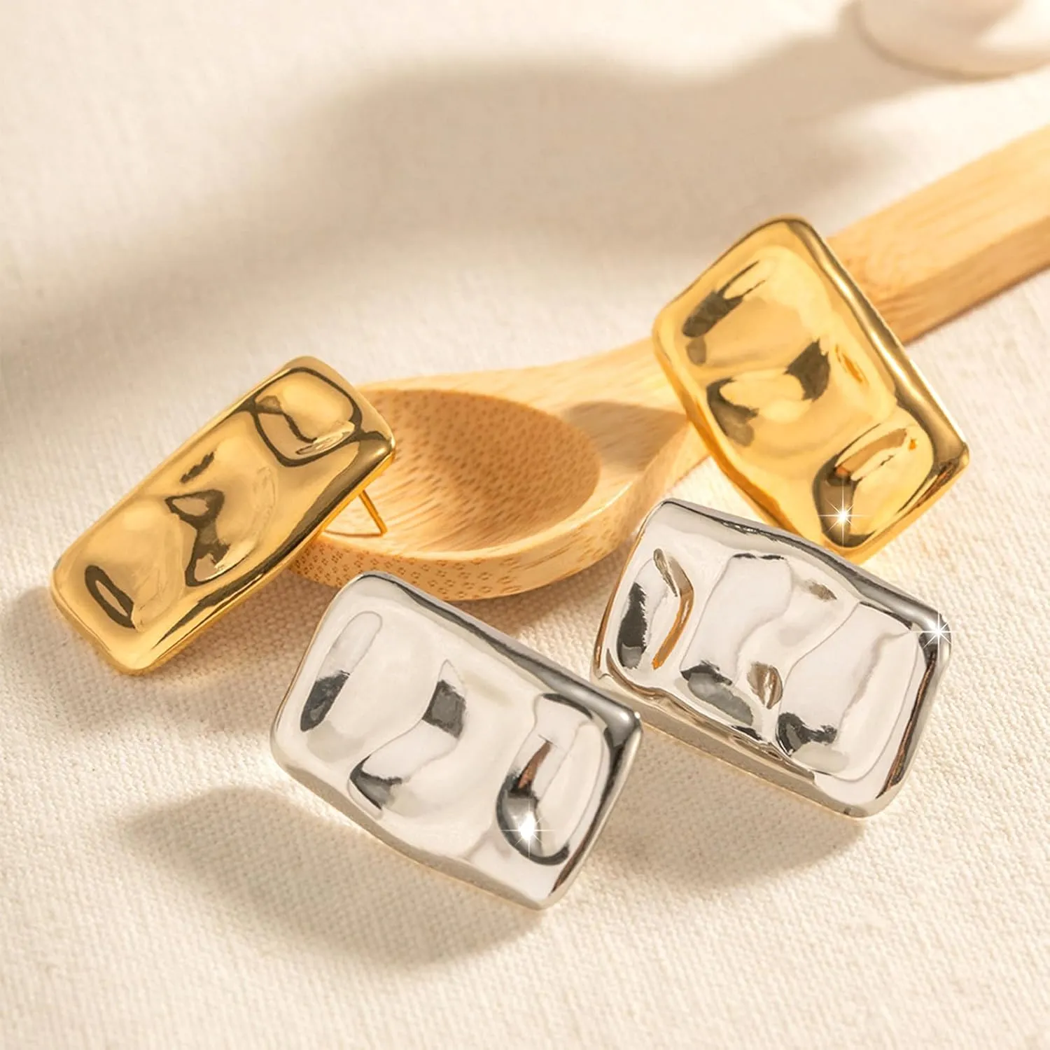 925 Sterling Silver Chunky Gold Rectangle Stud Earrings for Women| Dainty Thick Stud Earrings | Geometric Square Earrings | Minimalist Geometric Earrings Gifts Jewelry for Women