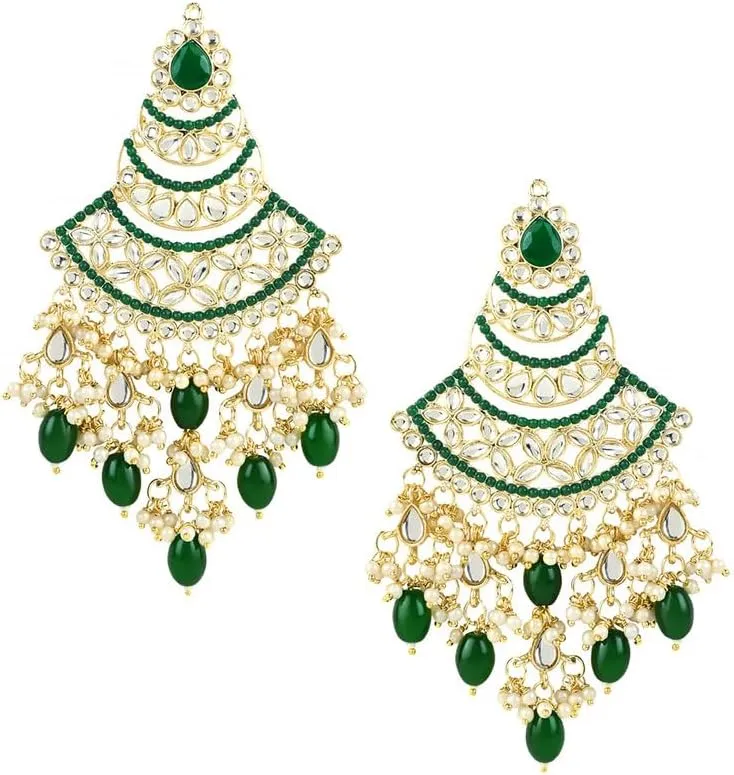 Aheli Gold Plated Kundan Studded Ethnic Dangle Earrings Fashion Jewellery Gift for Women