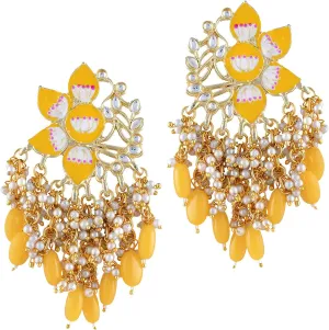 Aheli Gold Plated Meena Work Pearl Kundan Studded Dangle Drop Earring Gift for Women Green
