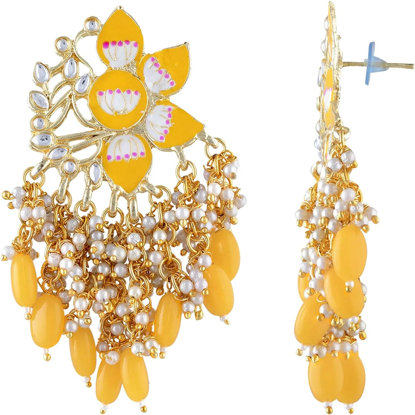 Aheli Gold Plated Meena Work Pearl Kundan Studded Dangle Drop Earring Gift for Women Green