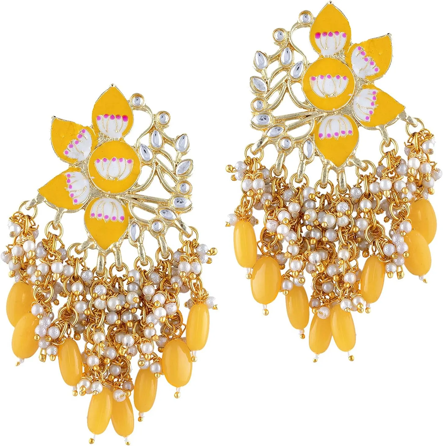 Aheli Gold Plated Meena Work Pearl Kundan Studded Dangle Drop Earring Gift for Women Green