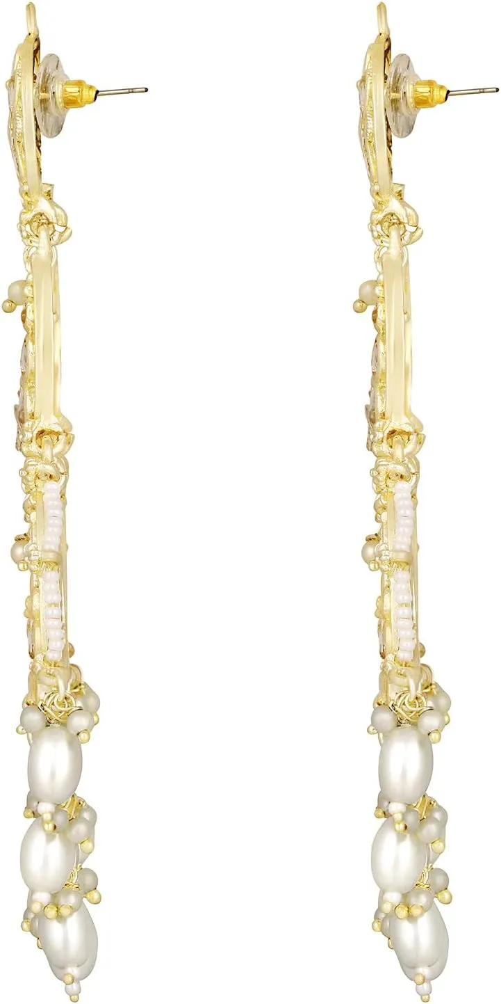 Aheli Traditional Gold Plated White Kundan & Pearl Studded Dangle Chandbali Earrings Ethnic Fashion Jewelry Gift for Women