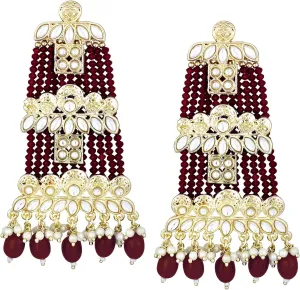 Aheli Traditional Green Beads Kundan Studded Drop Dangle Earrings Ethnic Fashion Jewelry Gift for Women