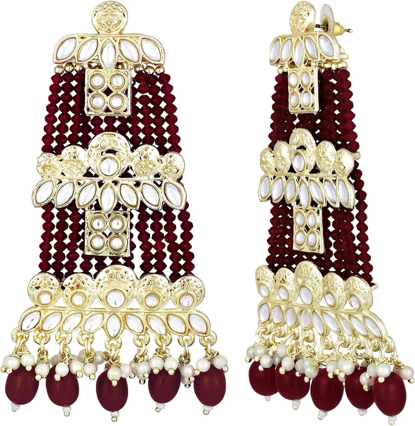 Aheli Traditional Green Beads Kundan Studded Drop Dangle Earrings Ethnic Fashion Jewelry Gift for Women