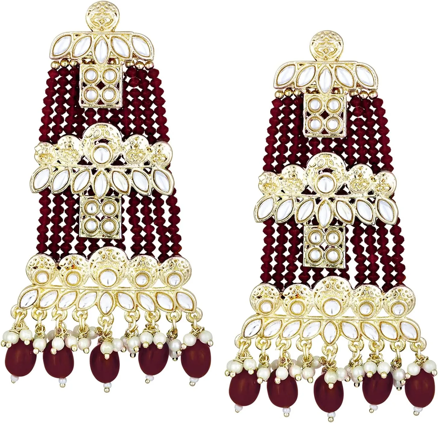 Aheli Traditional Green Beads Kundan Studded Drop Dangle Earrings Ethnic Fashion Jewelry Gift for Women