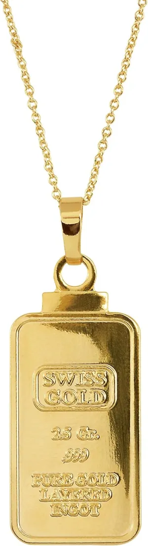 American Coin Treasures 2.5 Gram Swiss Ingot Replica Pendant Necklace Layered in 24kt Gold