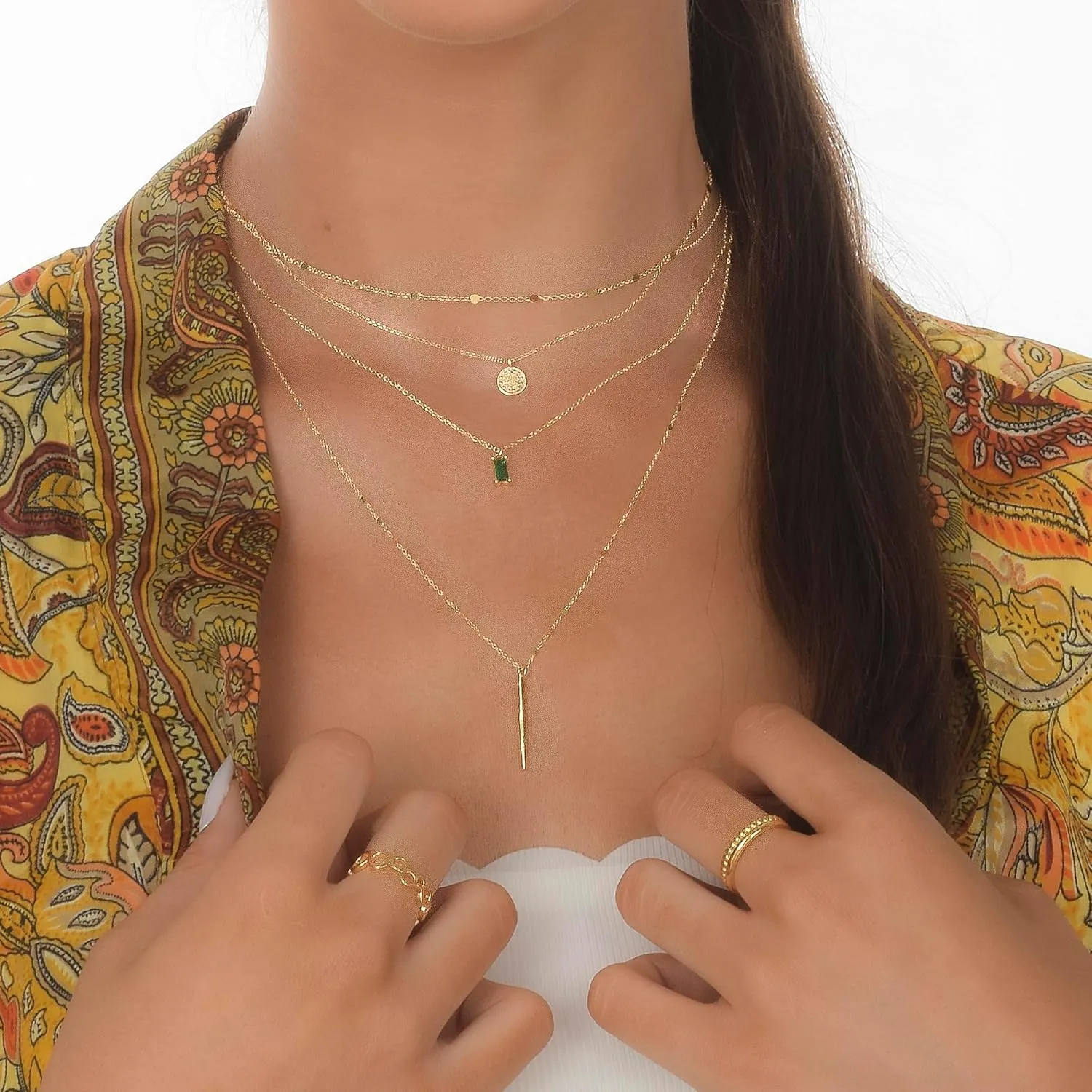 Annika Bella Gold Birthstone Necklace, Simulated Emerald Charm Necklace, Birthday Gift for Women (Green - May)