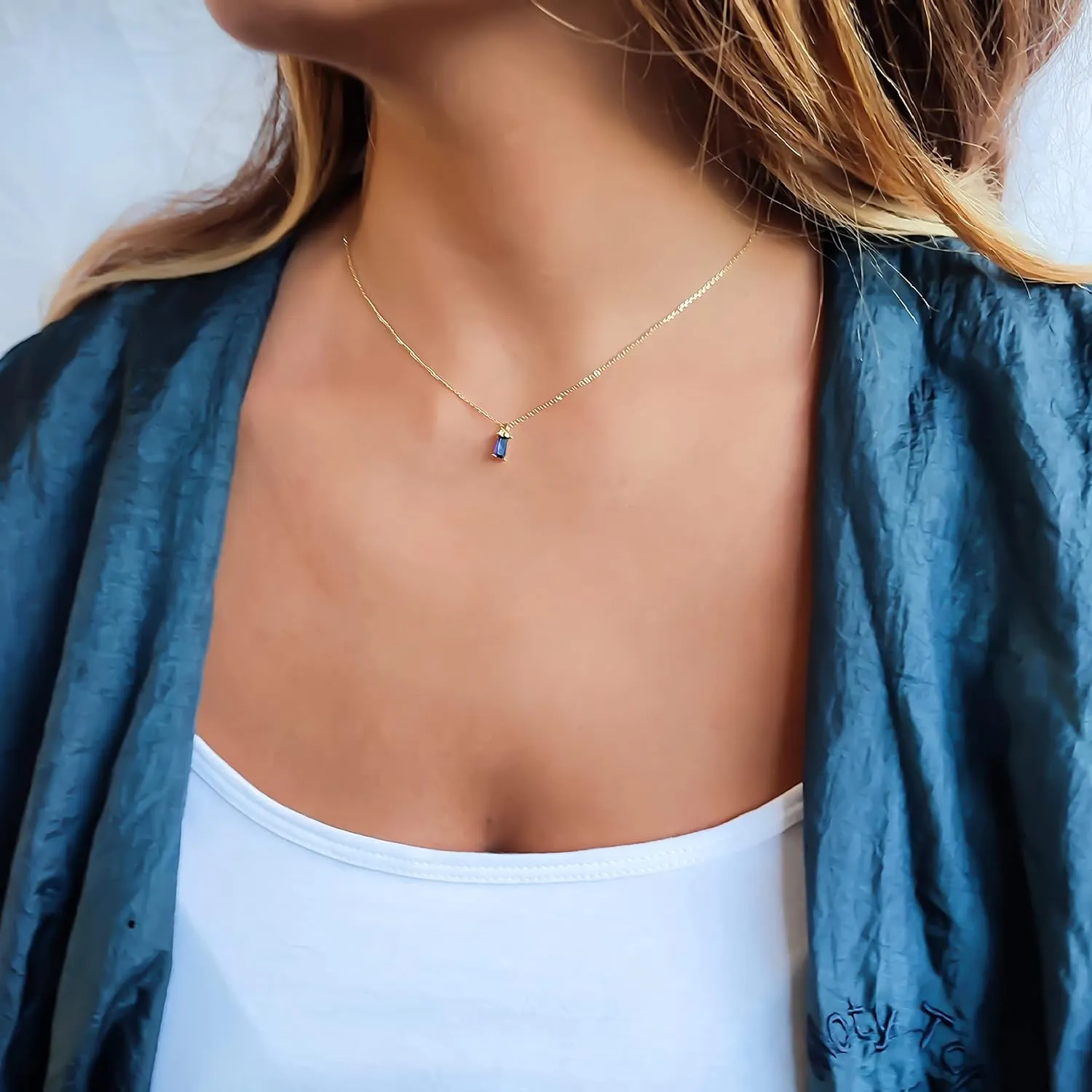 Annika Bella Gold Birthstone Necklace, Simulated Emerald Charm Necklace, Birthday Gift for Women (Green - May)