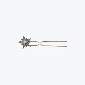 Antique Silver on 14K Yellow Gold Diamond and Moonstone Star Brooch