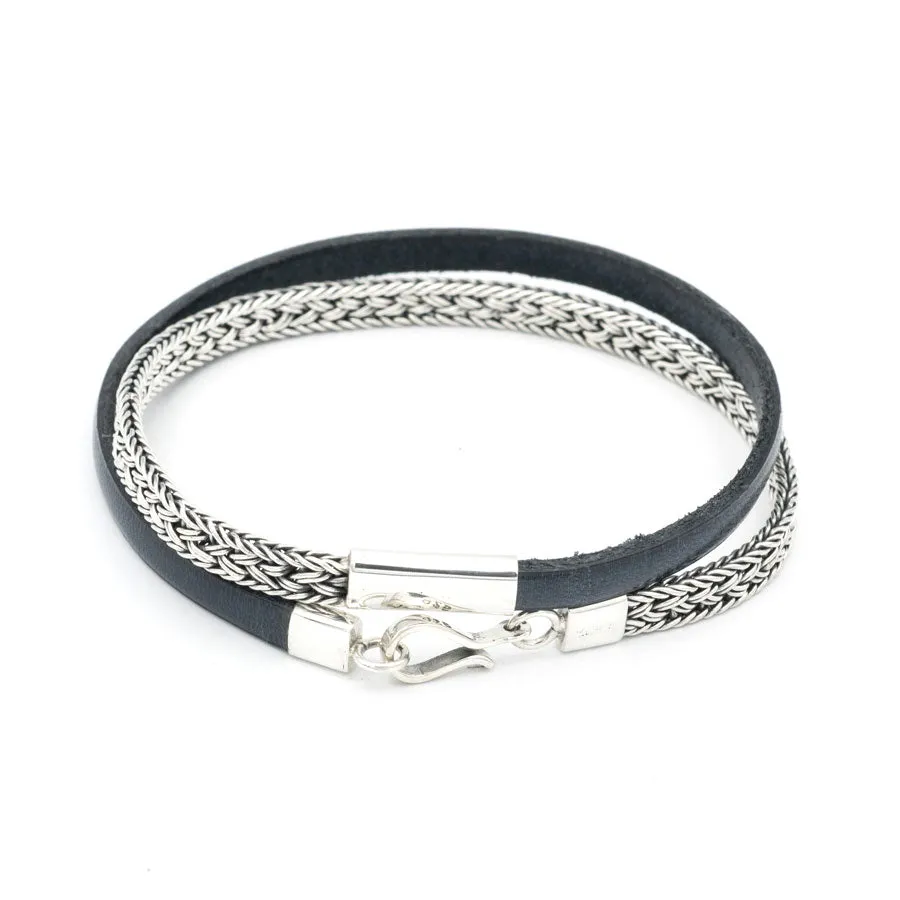 Artisan Silver and Leather Double Wrap