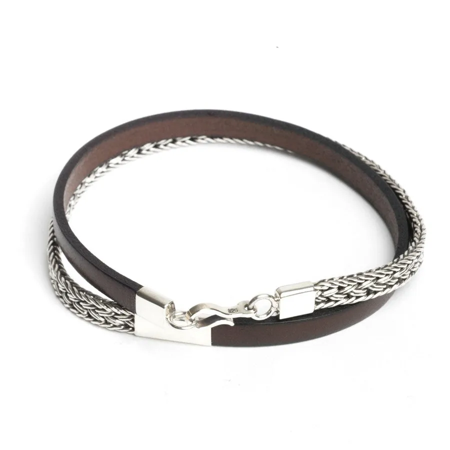 Artisan Silver and Leather Double Wrap
