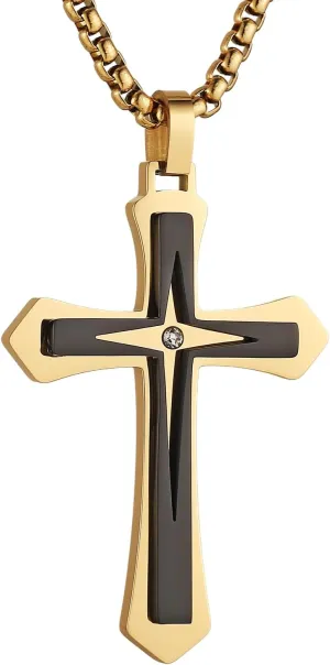 AsAlways High Polished Cross Necklace for Men Women, Studded with Diamond Cross Pendant Jewelry Gift Free 24 Inch Box Chain