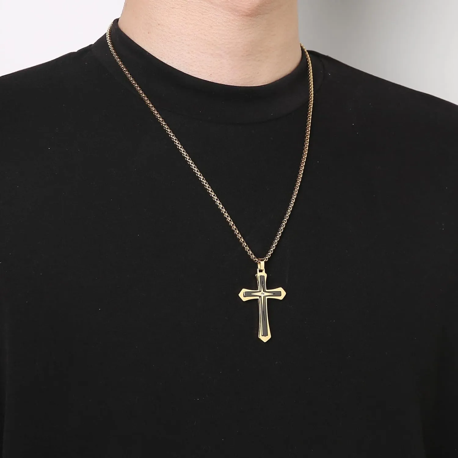 AsAlways High Polished Cross Necklace for Men Women, Studded with Diamond Cross Pendant Jewelry Gift Free 24 Inch Box Chain