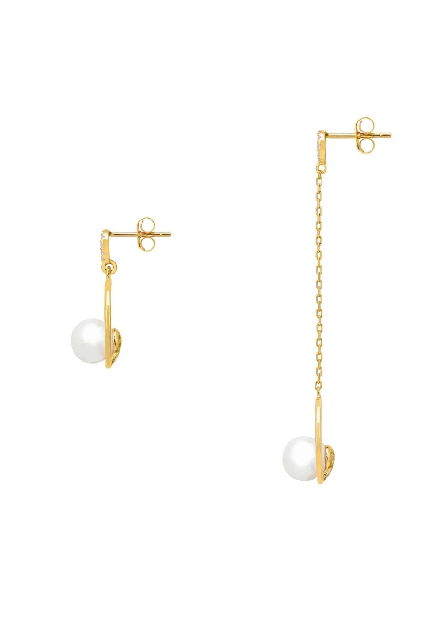 Asymmetric Circle & Pearl Earrings Gold