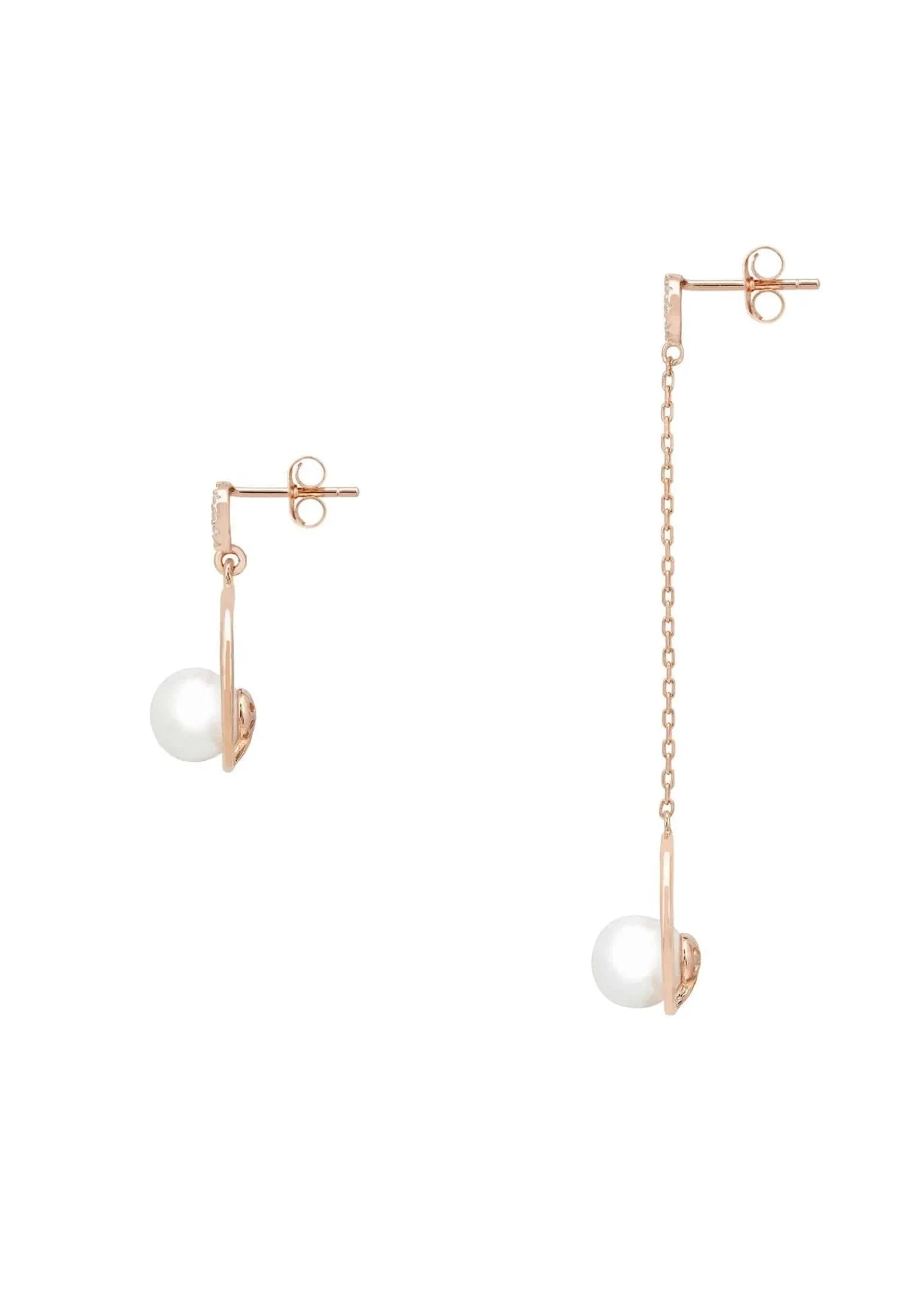 Asymmetric Circle & Pearl Earrings Rosegold