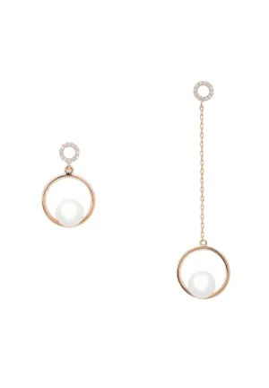 Asymmetric Circle & Pearl Earrings Rosegold
