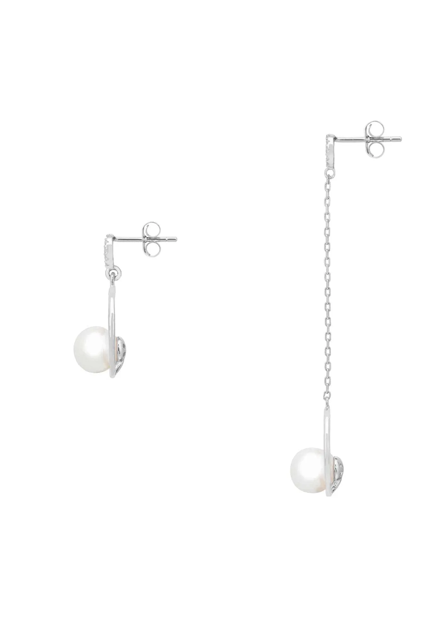 Asymmetric Circle & Pearl Earrings Silver