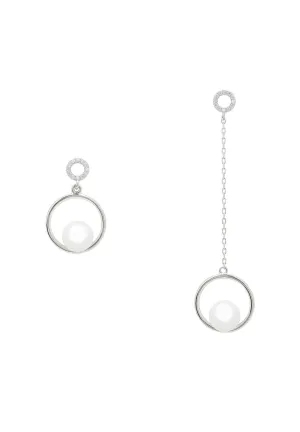 Asymmetric Circle & Pearl Earrings Silver