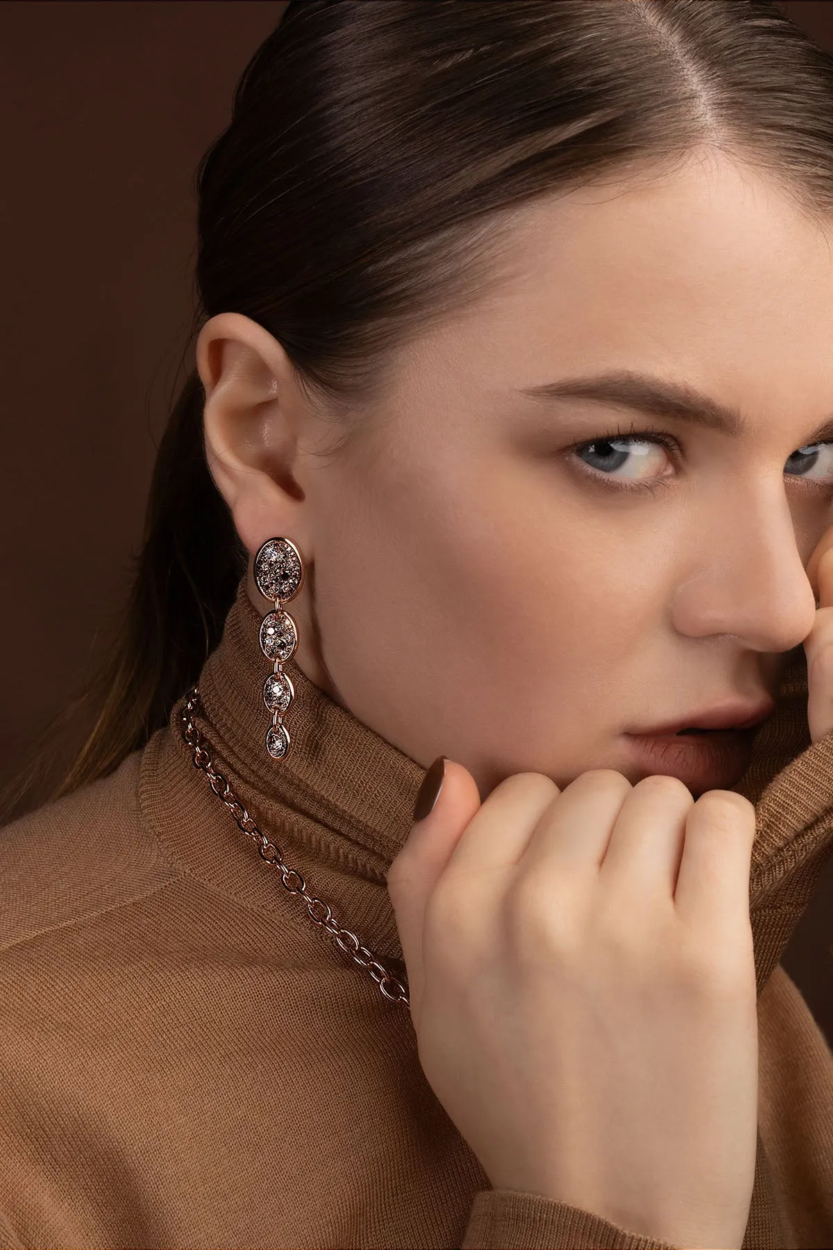 Asymmetric Drop Chocolate Pavé Earrings