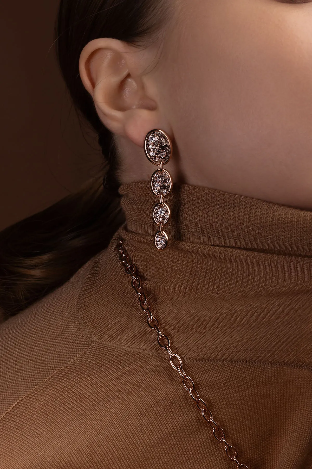 Asymmetric Drop Chocolate Pavé Earrings