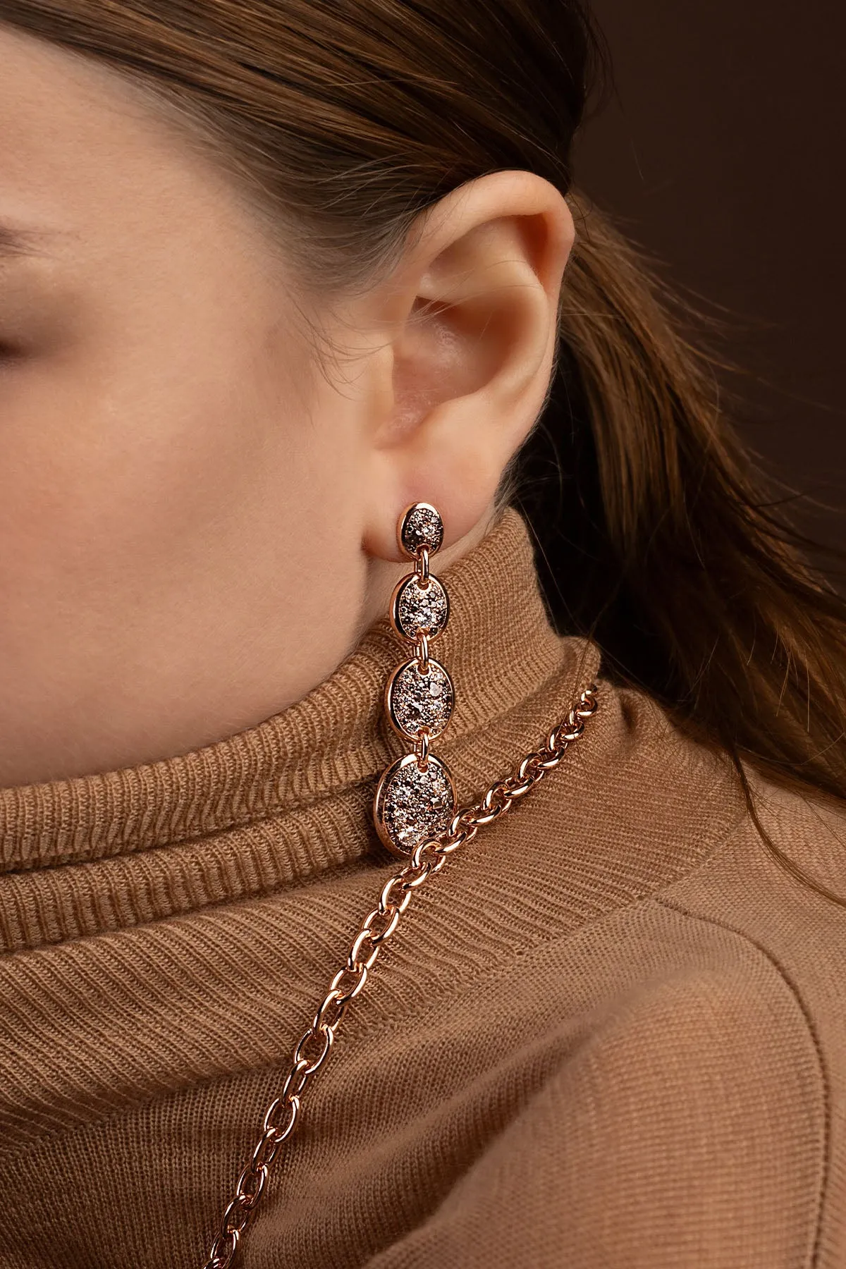 Asymmetric Drop Chocolate Pavé Earrings