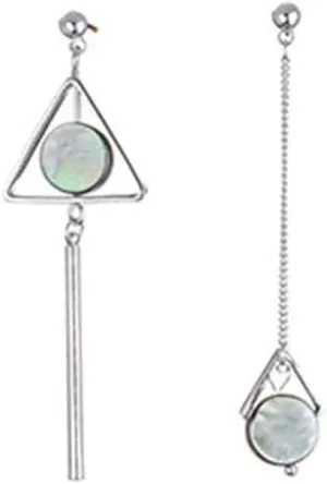 Asymmetric Earrings Geometric Triangle Long Bar Stick Chain Tassel Dangle Earrings for Women Pearl Shell Round Disc Fringe Drop Earrings Fashion Jewelry