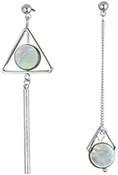 Asymmetric Earrings Geometric Triangle Long Bar Stick Chain Tassel Dangle Earrings for Women Pearl Shell Round Disc Fringe Drop Earrings Fashion Jewelry