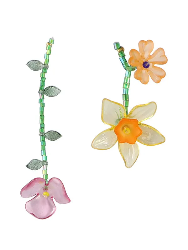 Asymmetric Flower Shape Geometric Drop Earrings