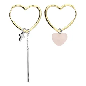 Asymmetric Heart Charm Earrings With Rose Quartz