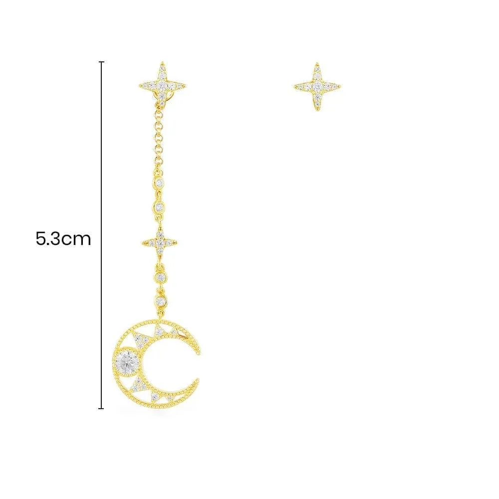 Asymmetric Moon Drop Earring and Stud - Yellow Silver
