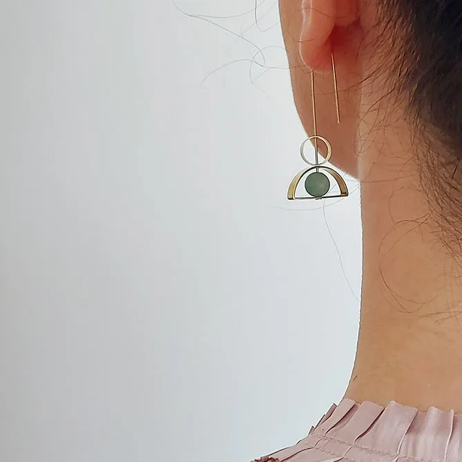 Aventurine, Arch & Circle Brass Earrings by brass bold