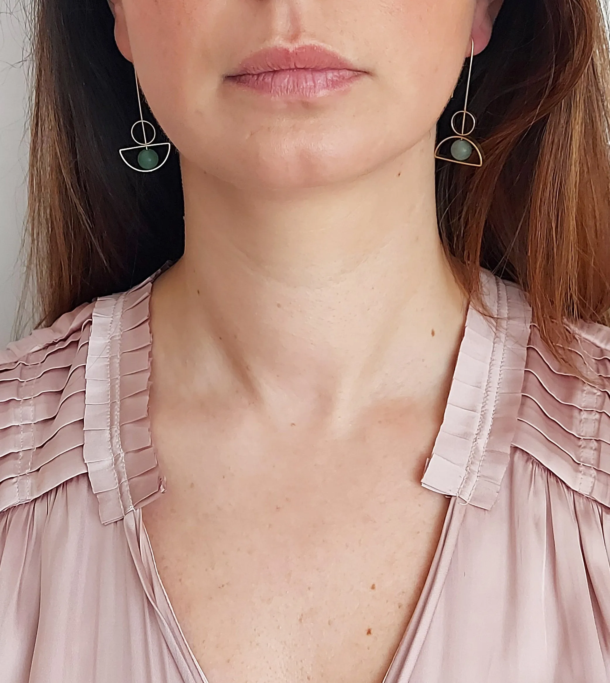 Aventurine, Arch & Circle Brass Earrings by brass bold