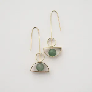 Aventurine, Arch & Circle Brass Earrings by brass bold